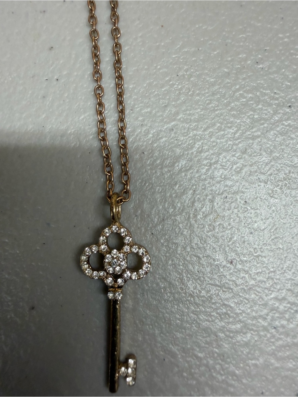 Gold Key Pendant Necklace with Clear Crystal Accents